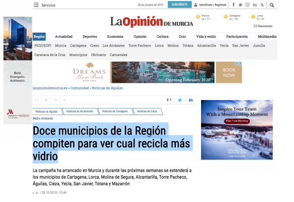 Doce municipios de la Región compiten para ver cual recicla más vidrio