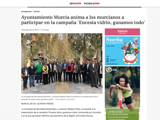 Ayuntamiento Murcia anima a los murcianos a participar en la campaña 'Encesta vidrio, ganamos todo'