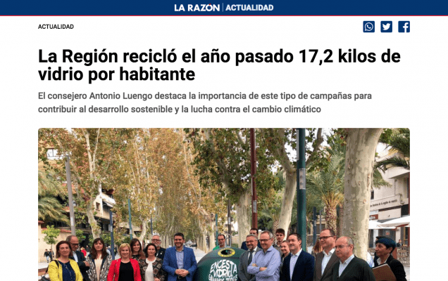 La Región recicló el año pasado 17,2 kilos de vidrio por habitante