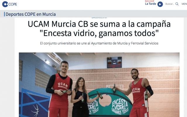 UCAM Murcia CB se suma a la campaña "Encesta vidrio, ganamos todos"