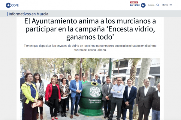 El Ayuntamiento anima a los murcianos a participar en la campaña ‘Encesta vidrio, ganamos todo’