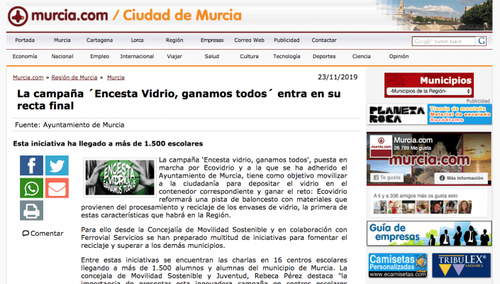 La campaña ´Encesta Vidrio, ganamos todos´ entra en su recta final
